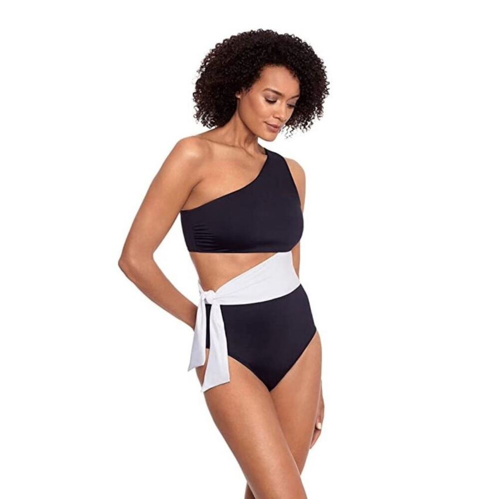 Ralph‎ Lauren Bel Air Solids Cutout One Shoulder One-Piece Swimsuit Size 6